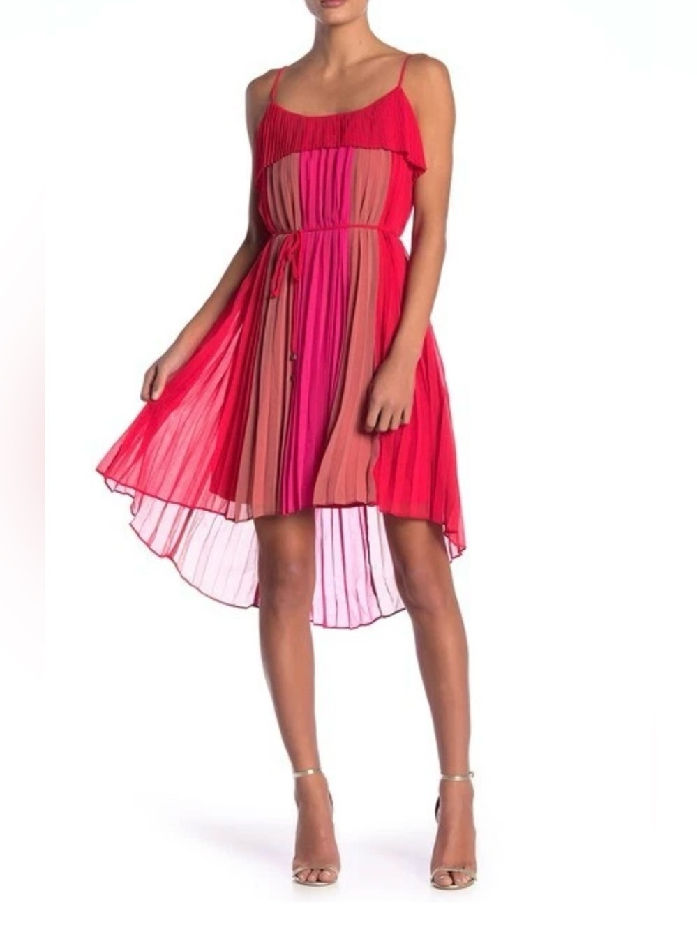 Adelyn Rae Pink and Red Pleated Dress